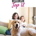 a pin with a golden retriever and its family at one of the best dog-friendly hotels in Wisconsin