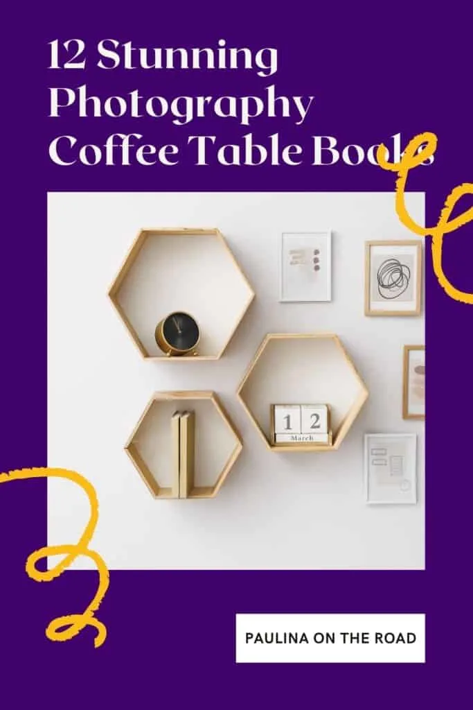a pin with wall shelves decorated with Photography Coffee Table Books 