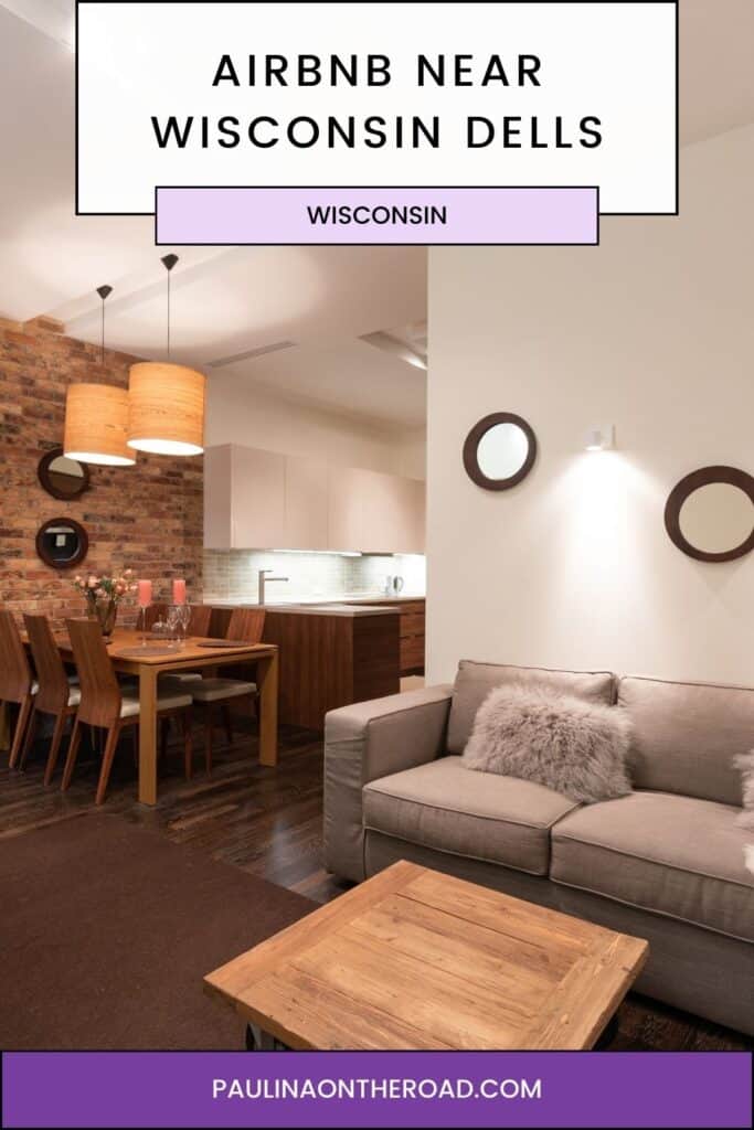 a pin with a living room and kitchen at an Airbnb Near Wisconsin Dells