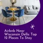 a pin with a living room with sofa and dining table at an Airbnb Near Wisconsin Dells