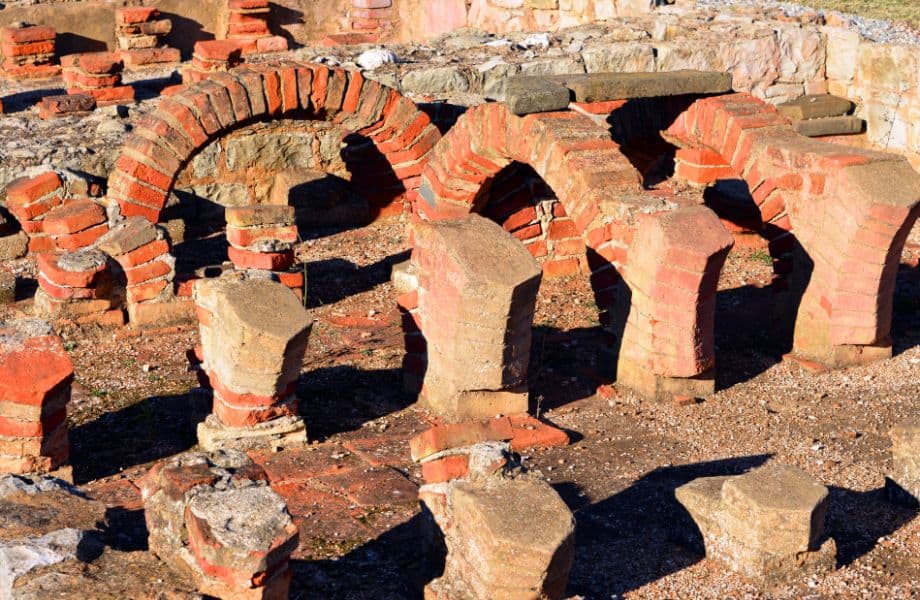 best Vilamoura attractions, View looking down into the remains of some uncovered brick aqueducts in the sunshine