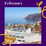 a pin with an aerial view of Tenerife, where to stay in Tenerife in February