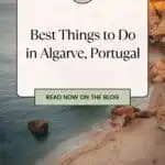 a pin about best things to do in algarve with a photo of a cliffed coast and sandy beach