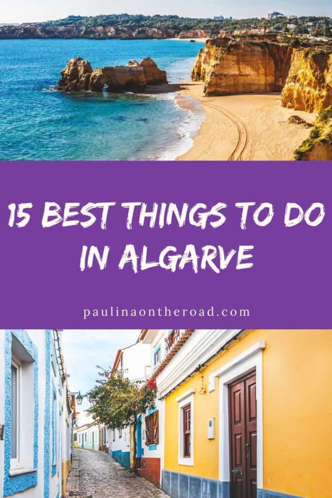 a pin about the best things to do in algarve with two images of a beach and old town
