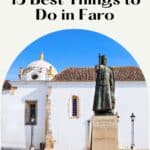 a pin about best things to do in faro showing a statue of king alfonso III in faro archaeological museum