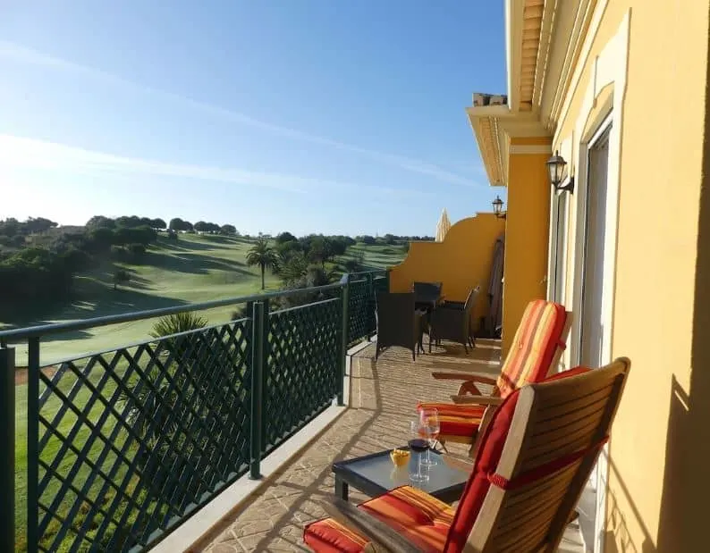 balcony with golf course view at Lakeview Apartment within Boavista Resort in Lagos, Portugal