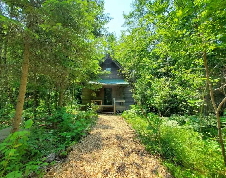 front view of the Superior Sanctuary Refined Rustic in the Woods by the Beach in Bayfield, Wisconsin