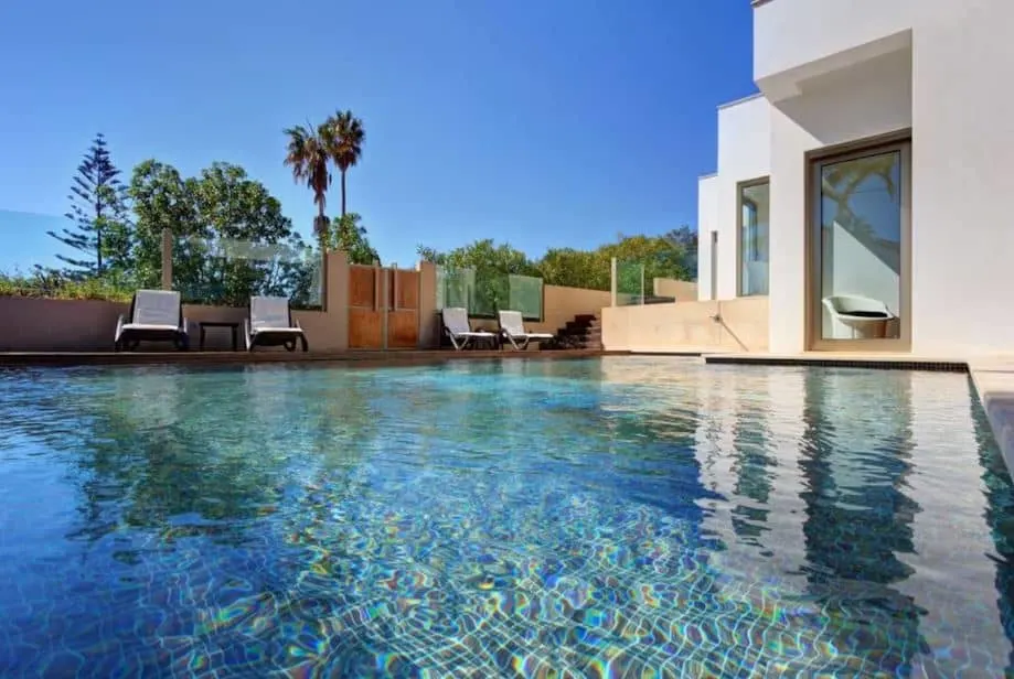 pool area at the Beachfront contemporary Villa with saltwater private pool and jacuzzi in Luz, Algarve