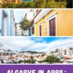algarve coast by the boarwalk with beaches and rocks, a cobblestone street lined with colorful houses in portugal, a view of a town with white buildings and orange tiled roofs
