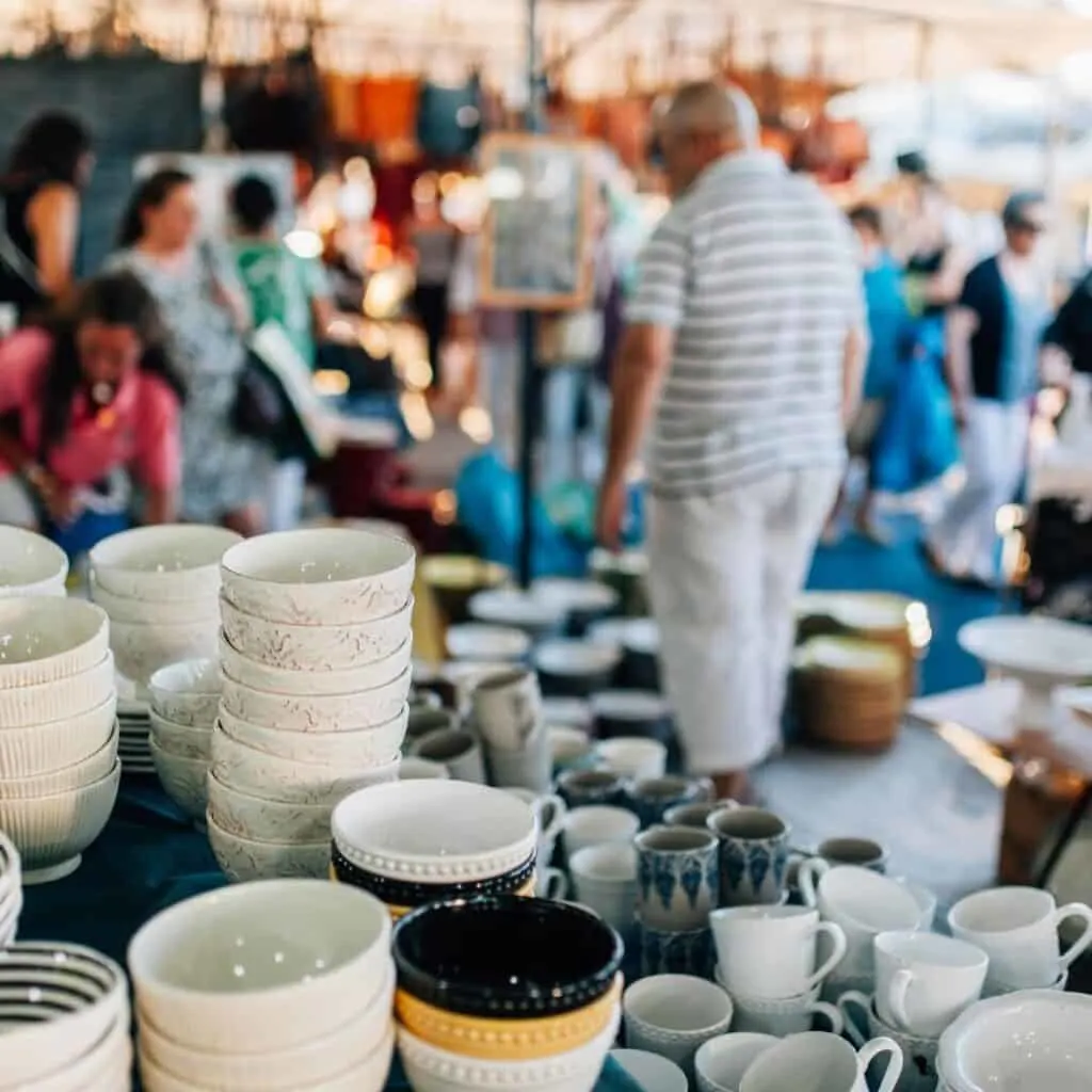 Ceramics being sold in a flea market in albufeira