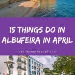 Pinterest pin showing two pictures of a beach and old town of Albufeira