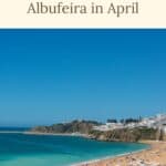Pinterest pin showing a photo of a sunny beach in Albufeira
