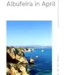 Pinterest pin showing aerial view of rocky cliffs and ocean in Albufeira