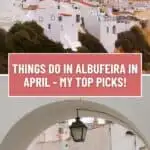 Pinterest pin showing old town in Albufeira with orange roofs and white buildings