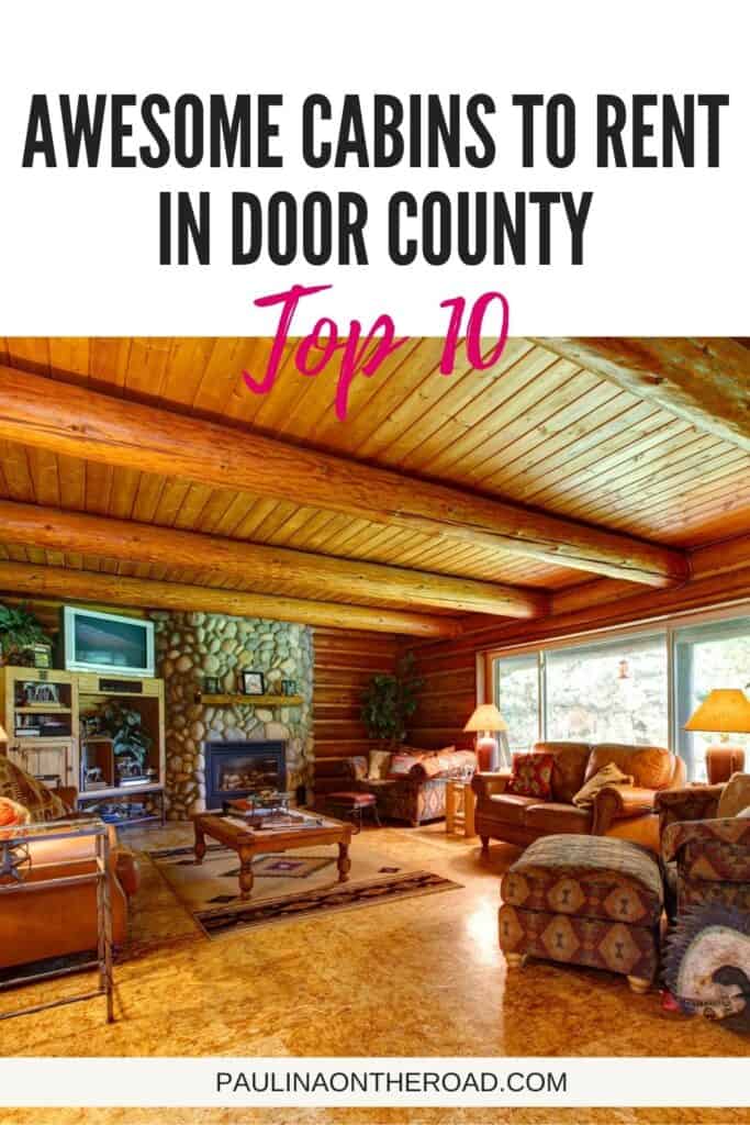 a pin with the living room of one of the best Cabins To Rent In Door County