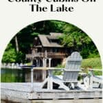 a pin with a deck by the water and 2 chair at one of the Door County Cabins On The Lake.