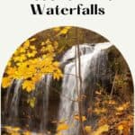 large waterfall with yellow leaves at forefront