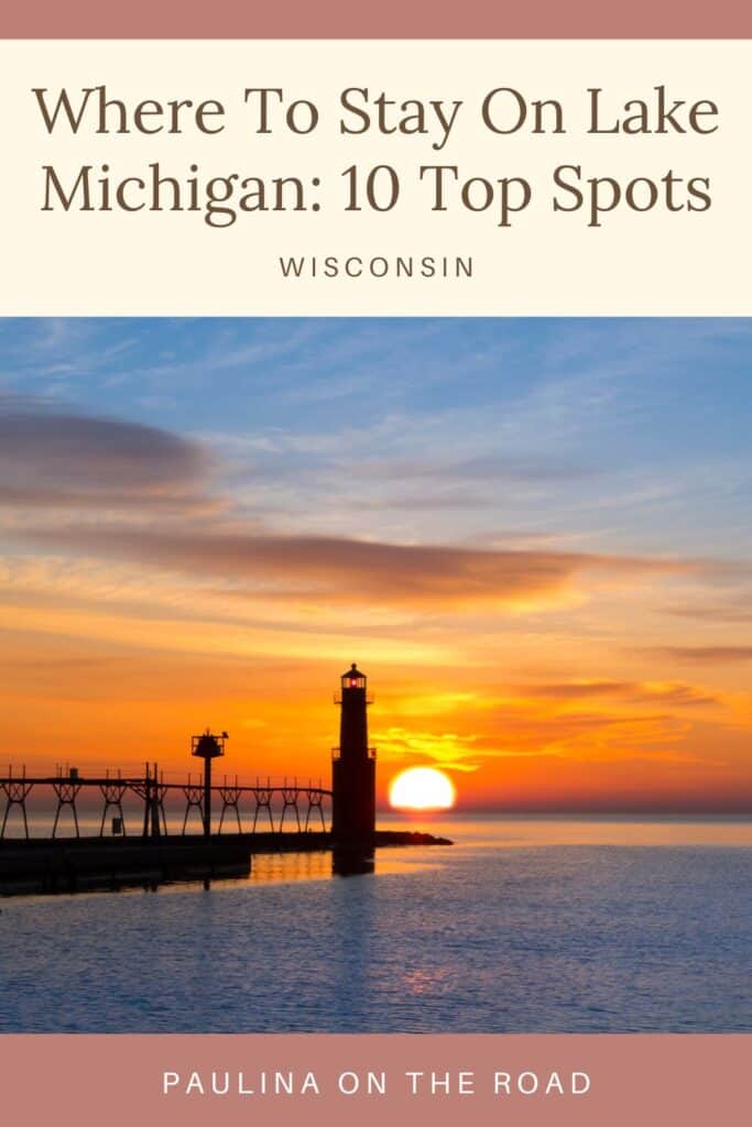 a pin with a sunset over the lake, Where To Stay On Lake Michigan