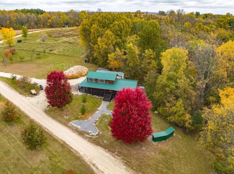 aerial view of the Couples’ getaway in the Driftless region in Ferryville, Wisconsin