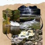 pinterest pin showing images of gushing waterfalls, trees, and rocks in northeast wisconsin