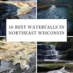 pinterest pin showing images of gushing waterfalls and rock formations in northeast wisconsin