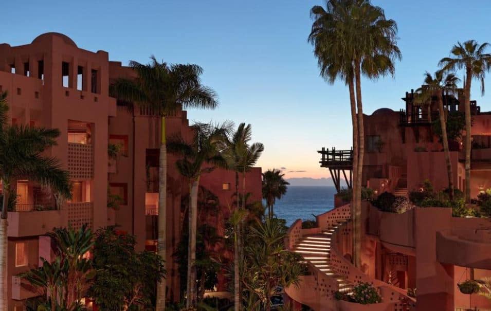exterior of the Ritz-Carlton in Tenerife with arabic architecture and sea view, one of the best  5-Star Hotels In Tenerife