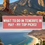 Pinterest pin about fun things to do in Tenerife, Mount Teide volcano, long stretch of white sand beach and rocky formations
