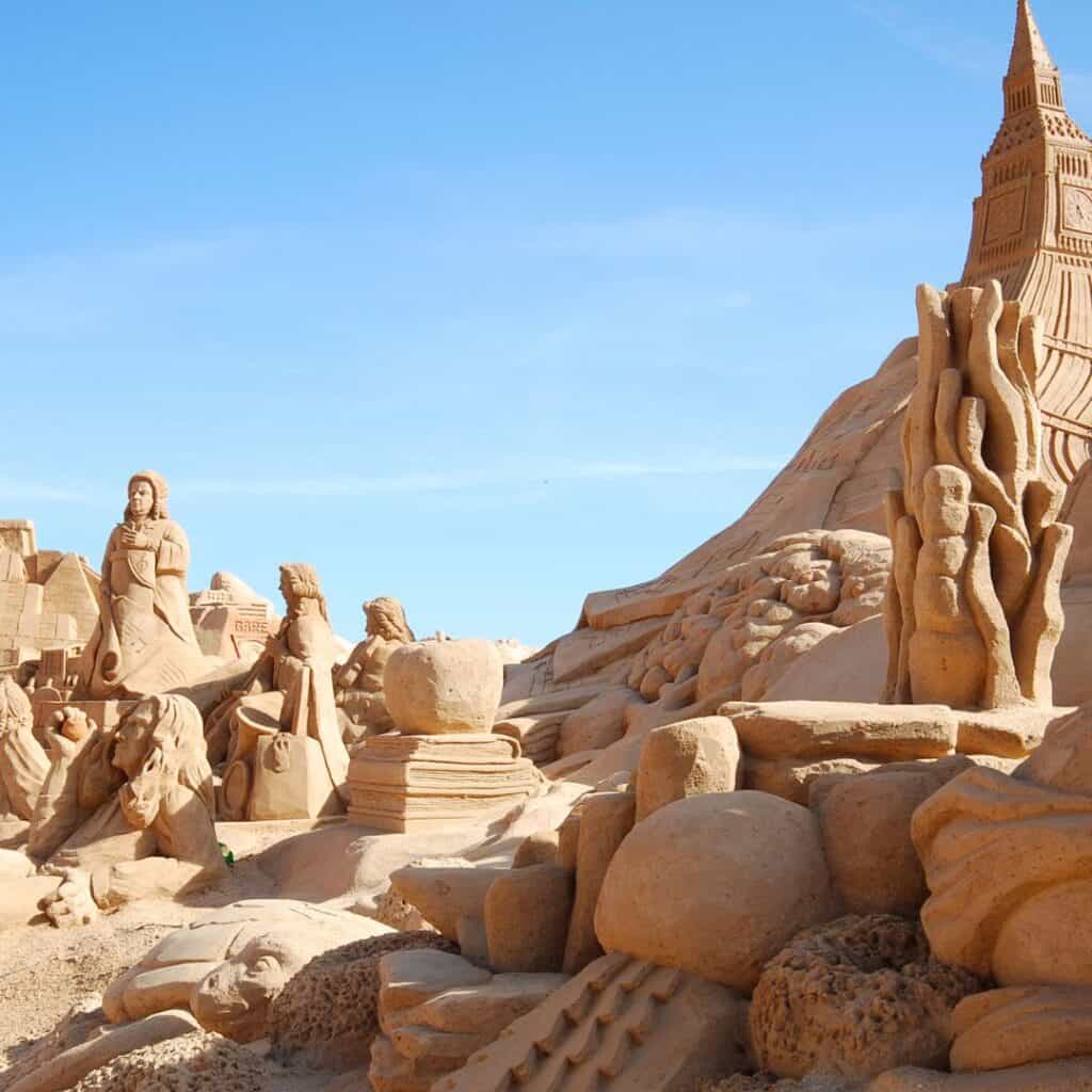 massive sand sculptures during the FIESA sand sculpture festival in algarve
