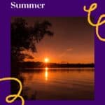Pinterest pin about places to visit in wisconsin in summer, bright orange sunset overlooking a huge lake