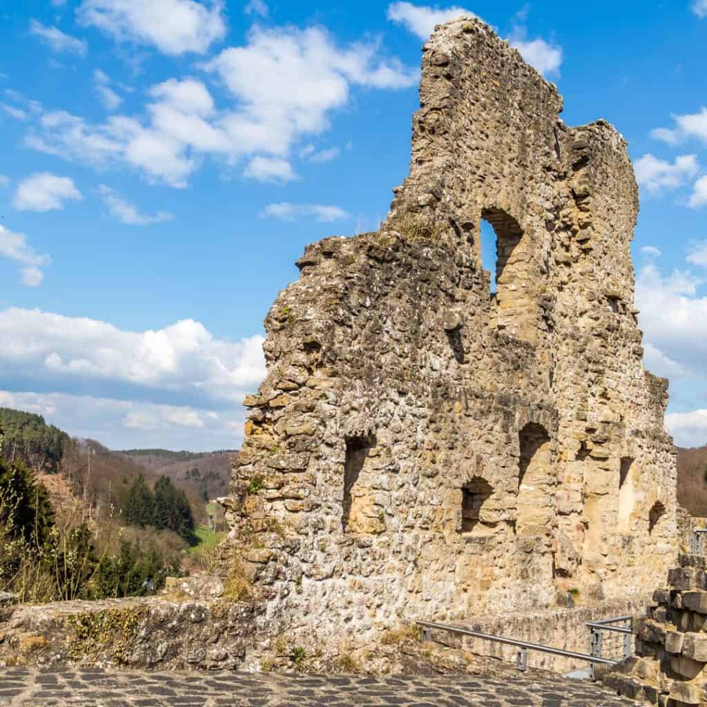 Ruins in Larochette Castle in spring in Luxembourg