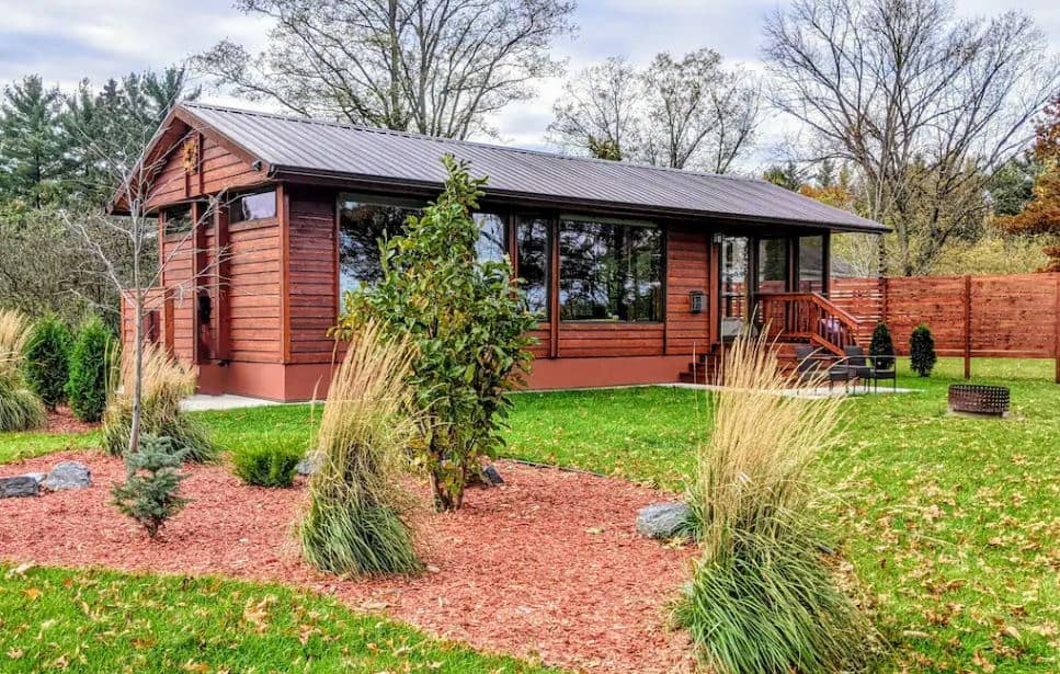 Tiny House on the River in Black River Falls, Wisconsin seen from the garden