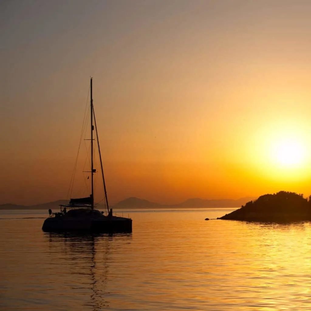 Catamaran cruise with dramatic sunset in albufeira in june