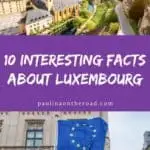 Pinterest pin about interesting facts about luxembourg showing photo of luxembourg old town and european union and luxembourg flags in front of chamber of deputies