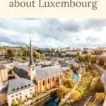 Pinterest pin about interesting facts about luxembourg showing photo of luxembourg old town at sunset