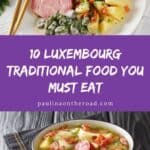 Pinterest pin about Luxembourg traditional food, smoked pork collar with beans and potatoes, green bean soup