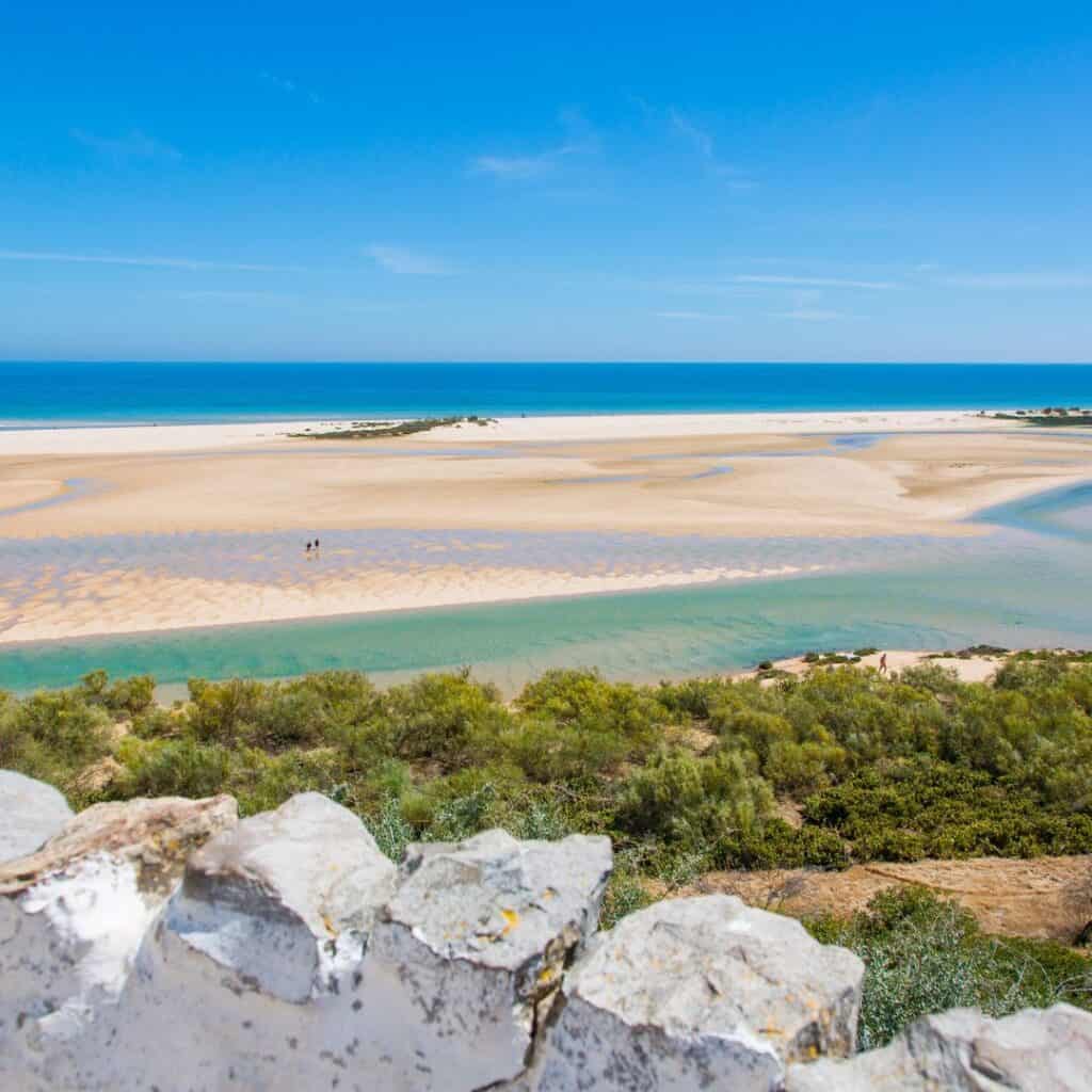 low tide aerial view of ria formosa natural park in algarve portugal