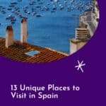 Pinterest title about unique places to visit in spain showing aerial photo of cabo de gata with boats scattered in blue seas