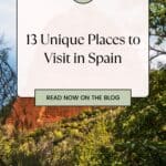 Pinterest title about unique places to visit in spain showing photo of las medulas formation ancient gold mine