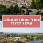 Pinterest title about unique places to visit in spain showing photo of Alcalá del Júcar and Ciudad Rodrigo ancient towns