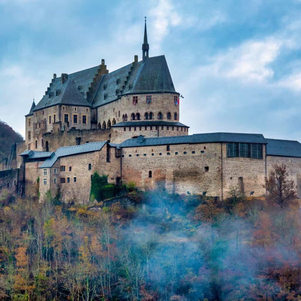 vianden castle on a winter day, one of most beautiful places in luxembourg