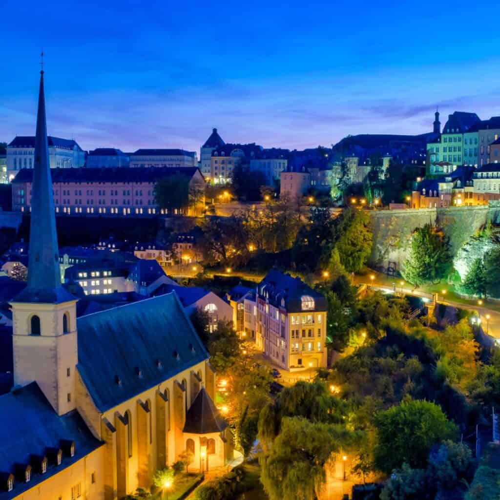 view of luxembourg old town at night
