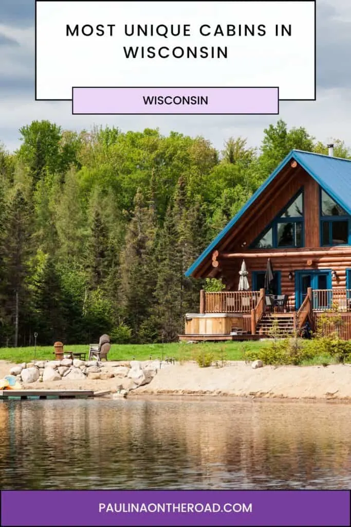 a pin with one of the best Unique Cabins In Wisconsin by the lake
