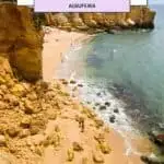 a pin with an aerial view of a beach in Portugal, Where To Stay In Albufeira