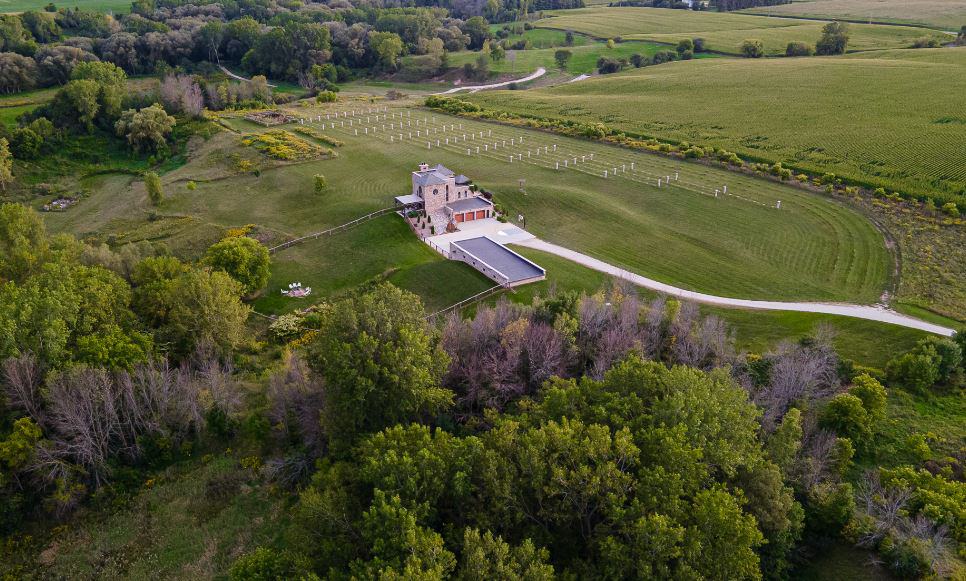 aerial view of the Stunning Castle in Cleveland, Wisconsin, Unique Cabins In Wisconsin