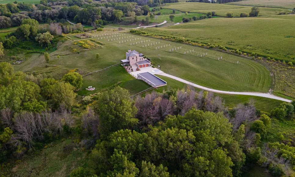 aerial view of the Stunning Castle in Cleveland, Wisconsin, Unique Cabins In Wisconsin