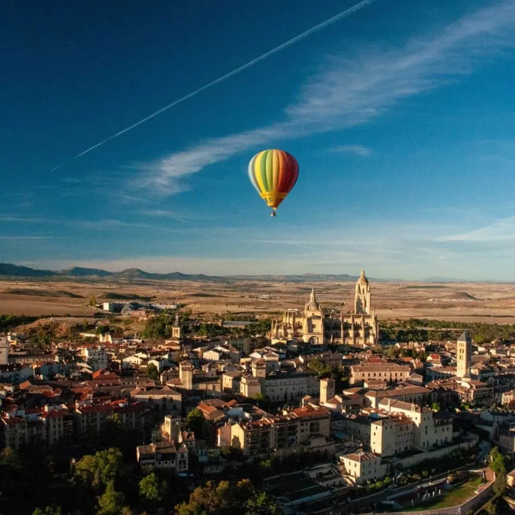 Hot air balloon ride over segovia spain, day trip from madrid