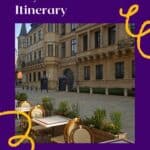 Pinterest pin about luxembourg in one day showing photo of cafe al fresco chairs beside grand ducal palace