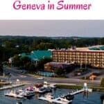 aerial view of the front of one of the Wisconsin summer resorts with cruise ships on the lake