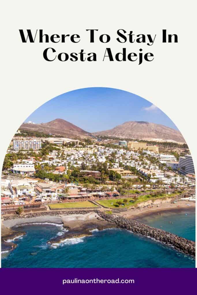 a pin with an image of a coast with buildings, Where To Stay In Costa Adeje