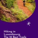 Pinterest pin about hiking in Luxembourg showing photo of biker in Minett trail